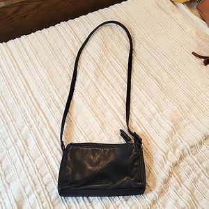 Margot New York Black Pebbled Leather Double Zip Crossbody Purse Shoulder Bag